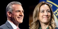 A split composite image of Jack Ciattarelli, left, and Mikie Sherrill