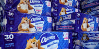Packages of Charmin Ultra Soft bath tissue are stacked at a Costco Wholesale store on March 11, 2025 in San Diego, Calif