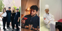 From left: On the right, part of the Amano team, led by Salvador Alamilla; José Medina Camacho, co-owner of the Adiõs bar; and Oscar Ortega, pastry chef in Jackson Hole, Wyoming.