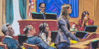 Sean "Diddy" Combs watches as Maurene Comey questions "Jane" in a courtroom sketch.
