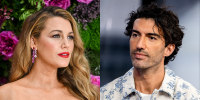 A split composite image of Blake Lively, left, and Justin Baldoni