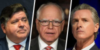 Illinois Gov. JB Pritzker; Minnesota Gov. Tim Walz; California Gov. Gavin Newsom.