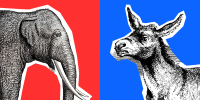 Photo Illustration: Archival images of an elephant and a donkey