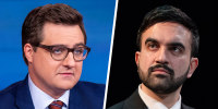 A split composite image of Chris Hayes and Zohran Mamdani