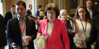 Susan Collins speaking with reporters