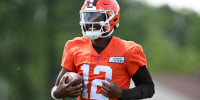 BEREA, OHIO - JUNE 10: Shedeur Sanders #12 of the Cleveland Browns runs a drill during Cleveland Browns mandatory minicamp at CrossCountry Mortgage Campus on June 10, 2025 in Berea, Ohio. (Photo by Nick Cammett/Getty Images)