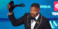 BET Ultimate Icon Award recipient Jamie Foxx speaks on stage during the 2025 BET Awards.