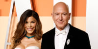 Lauren Sanchez and Jeff Bezos attend the 2025 Vanity Fair Oscar Party.