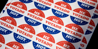 "He Votado Hoy" stickers at a polling place in Philadelphia, on May 21, 2019.