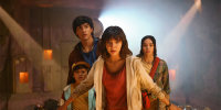 Sonny, played by Acston Lucas Porto, Diego played by Jacob Rodriguez, Dora played Samantha Lorraine and Naiya played by Mariana Garzón Toro in a scene from "Dora and the Search for Sol Dorado."