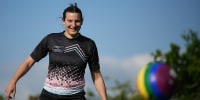 Natalie Washington smiling during during a casual kickaround