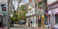 Retail stores line Commercial Street on May 25, 2020