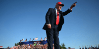 Image: donald trump iow rally red maga hat politics political politician