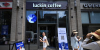 People outside Luckin Coffee