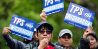 Demonstrators rally in support of Temporary Protected Status for Nicaragua, Honduras, Guatemala, and El Salvador in 2023.