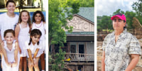 Camp counselor and campers at Camp Mystic before the floods; Camp Mystic and debris; Lorena Guillen at the destroyed RV Park