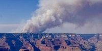 The Dragon Bravo Fire at Grand Canyon National Park on July 11, 2025. The fire is located on the North Rim of the park and is estimated at 1,500 acres. 