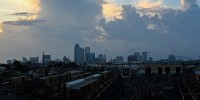 The Jacksonville skyline is seen during the morning sunrise 