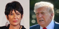 A split composite of Ghislaine Maxwell and Donald Trump.
