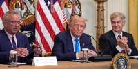 President Donald Trump with Robert F. Kennedy Jr., Health and Human Services Secretary, Mehmet Oz,
