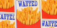 "WANTED" posters with photos of fries.