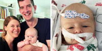 A side by side of Madison and Andrew Dryden with Gilbert and Gilbert at the hospital.