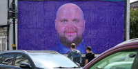 A satirical image of Vice President JD Vance after it was unofficially installed on a billboard in Cheltenham, England.