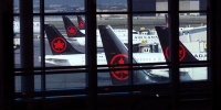 Image: Tails of Air Canada planes are seen at Pearson International Airport in Toronto, Canada.