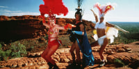 From left, Hugo Weaving, Terence Stamp, and Guy Pearce in "The Adventures of Priscilla, Queen Of The Desert."