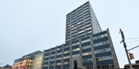 An exterior view from the street of Harlem Hospital