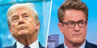 A split composite image of President Donald Trump, left, and Joe Scarborough.