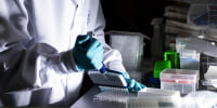 A researcher works in the lab at the Moderna Inc. headquarters in Cambridge, Mass., March 26, 2024. 