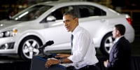 President Barack Obama speaks at the General Motors Orion assembly plant in Orion Township, Mich., on Oct. 14, 2011. 