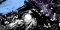 Tropical storm Juliette churns in the Pacific south of Baja California on Aug. 25, 2025.