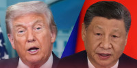 A split composite image of U.S. President Donald Trump, left, and Chinese President Xi Jinping.