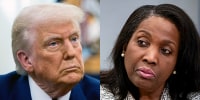 A split composite image of Donald Trump, left, and Lisa Cook