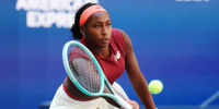Coco Gauff of the U.S. plays a shot to Poland's Magdalena Frech at the U.S. Open on Aug. 30, 2025.   