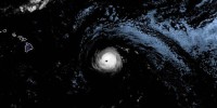 A satellite view of a hurricane spiral.