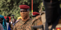 Burkina Faso President Ibrahim Traore at a ceremony in Ouagadougou on Oct. 15, 2022. 