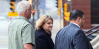 Milwaukee County Circuit Judge Hannah Dugan enters the Milwaukee Federal Courthouse on May 15, 2025.