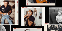 Photo collage of archival NASA images of astronauts in space 