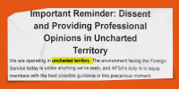 Email text about "dissent and providing professional opinions" in "uncharted territory" sent to the Foreign Service. 