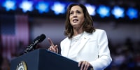 Former U.S. Vice President Kamala addresses a crowd.