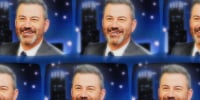 Illustration of repeating TV screens of Jimmy Kimmel at his anchor desk.