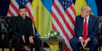 Volodymyr Zelenskyy speaks during a bilateral meeting with Donald Trump.