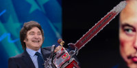 Javier Milei holding a chainsaw 