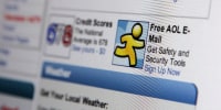 A close up of a computer screen showing the website for AOL