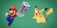 Mario and Pikachu on a green grainy background