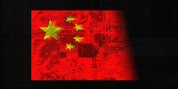 Photo illustration of a glitchy Chinese flag 