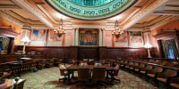 The inside of a court room, very ornate